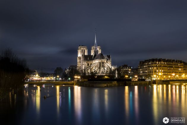 Notre Dame de Paris pendant la crue de la Seine en janvier 2018 - Photo : © Sebastien Desnoulez photographe d'ambiances et d'architecture